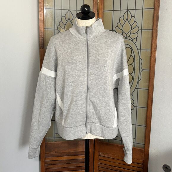 SPANX AirEssentials Striped Track Jacket Grey With Pockets Size XL - Picture 2 of 13